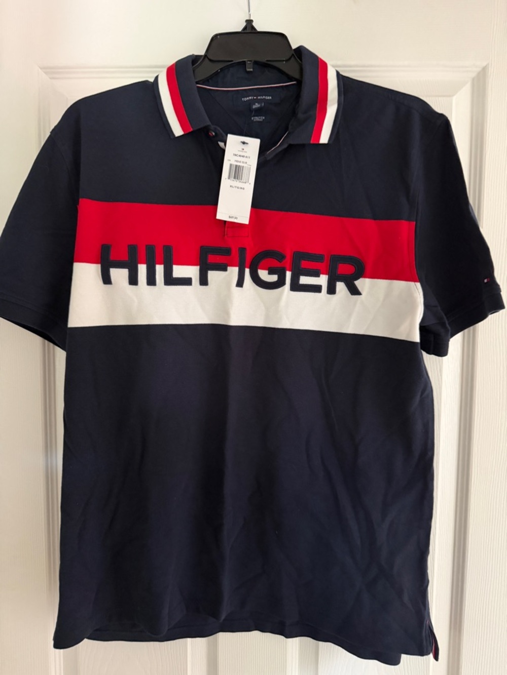 Tommy Hilfiger Navy Red White Chest-Stripe Logo Polo